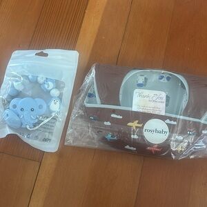 Rosybaby 100% Silicone Bibs (2) and Pacifier  NWT
